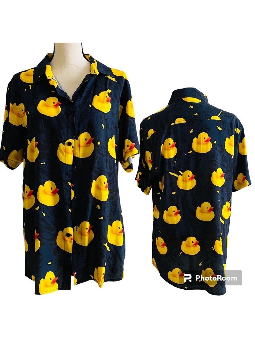 Neff The Trippy Rubber Duck Poolside BLUE Unisex Button Down Shirt Medium